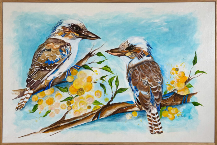 Kookaburra Conversation original artwork by Jess King