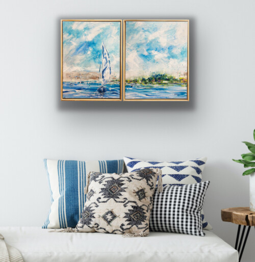 Summer sailing diptych painting by Jess King Artist