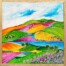 Original painting by Jess King artist, a river runs through colorful landscape with rolling hills