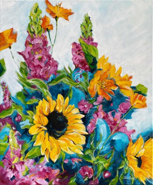 Original artwork on canvas of sunflowers by Jess King - It's a sunflower day