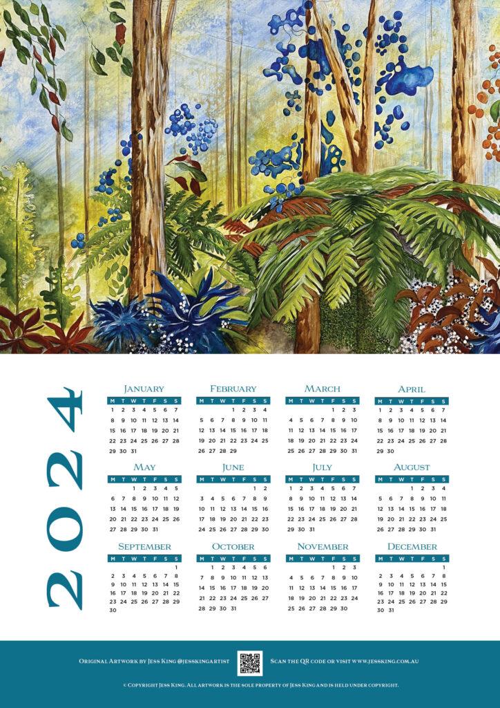 A3 2024 Australian Forest Calendar - Jess King Artist