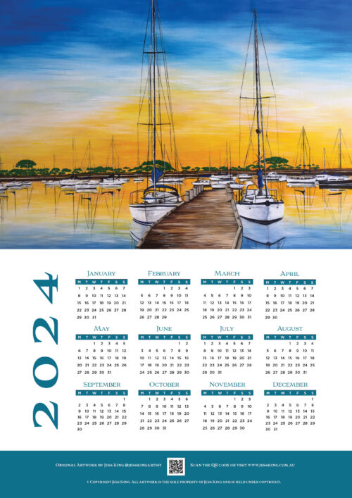 A3 Calendar with magnetic wood poster hanger. Artwork by Jess King