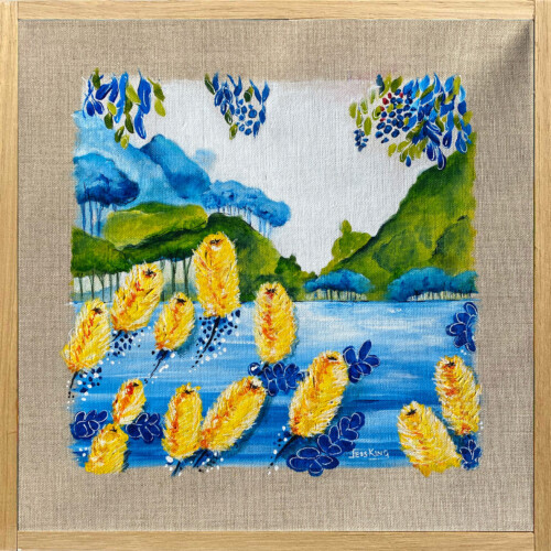 Banksia Bayside original painting by Jess King Artist of Australian banksias in yellow