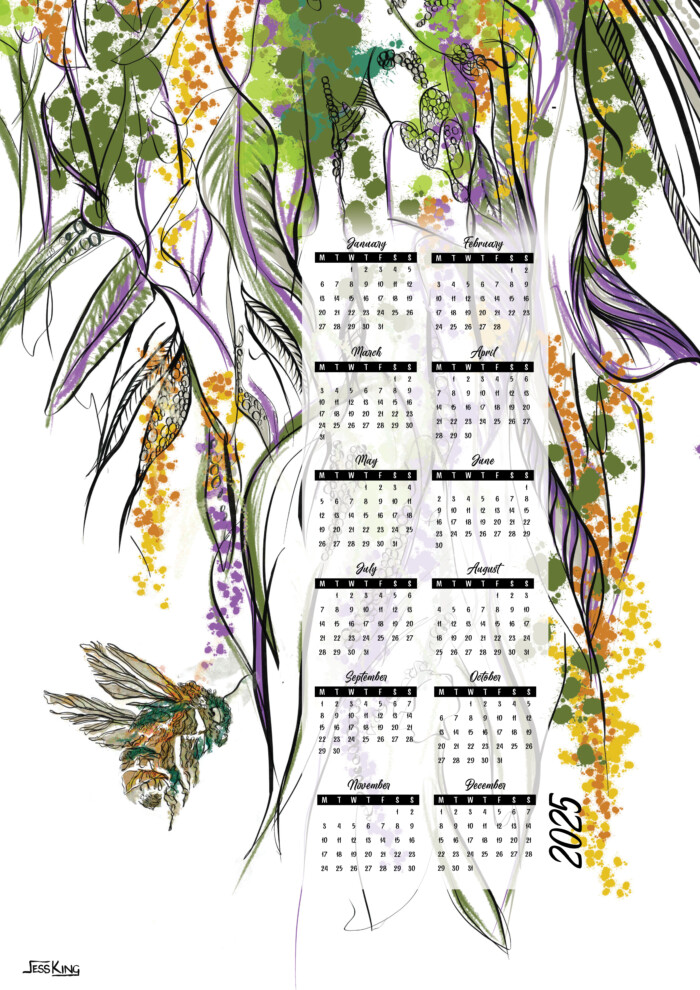 2025 Calendar Humming Bee A3 print by Jess King Artist