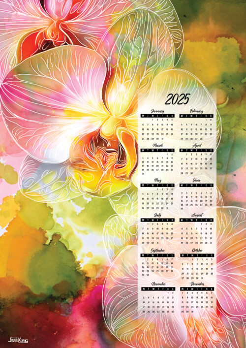 2025 Pink Iris A3 calendar print by Jess King