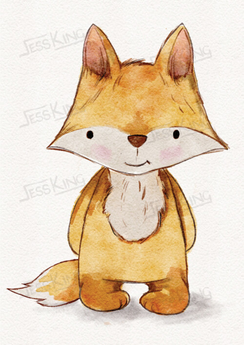 Cute fox drawing illustrated by Jess King ideal for kids room decor, print or baby nursery