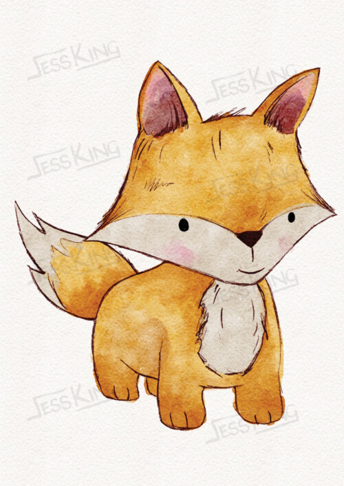 Cute fox drawing illustrated by Jess King ideal for kids room decor, print or baby nursery