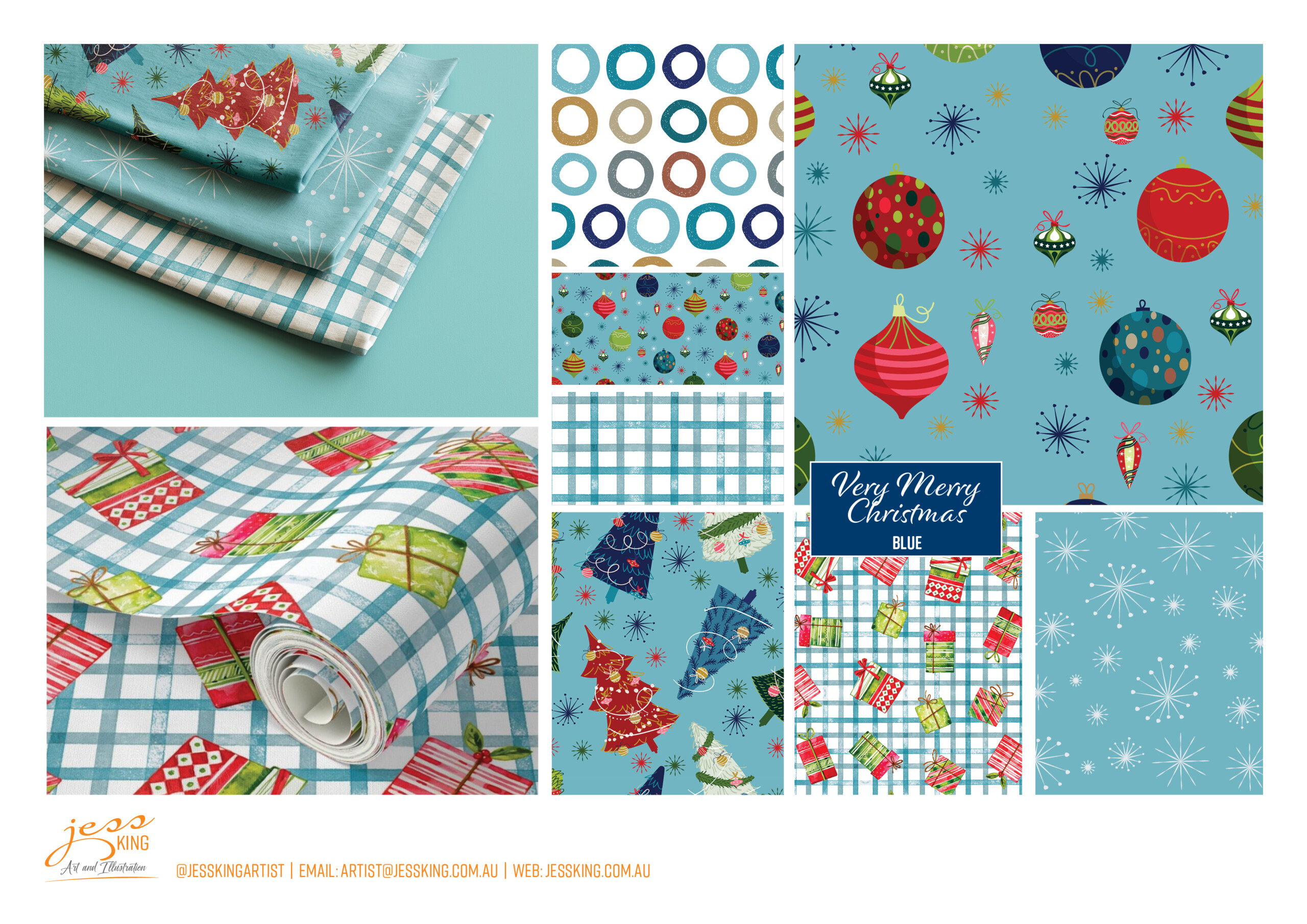 Christmas surface pattern designs by Jess King Artist