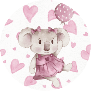 Cute character illustration of a koala floating with a balloon by Jess King Artist