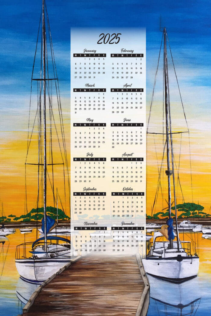 2025 calendar tea towel by jess king #originalart #teatowel #homedecor #2025calendar #jesskingartist