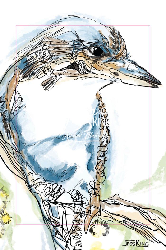 Kookaburra line illustration original art by Jess King Artist tea towel