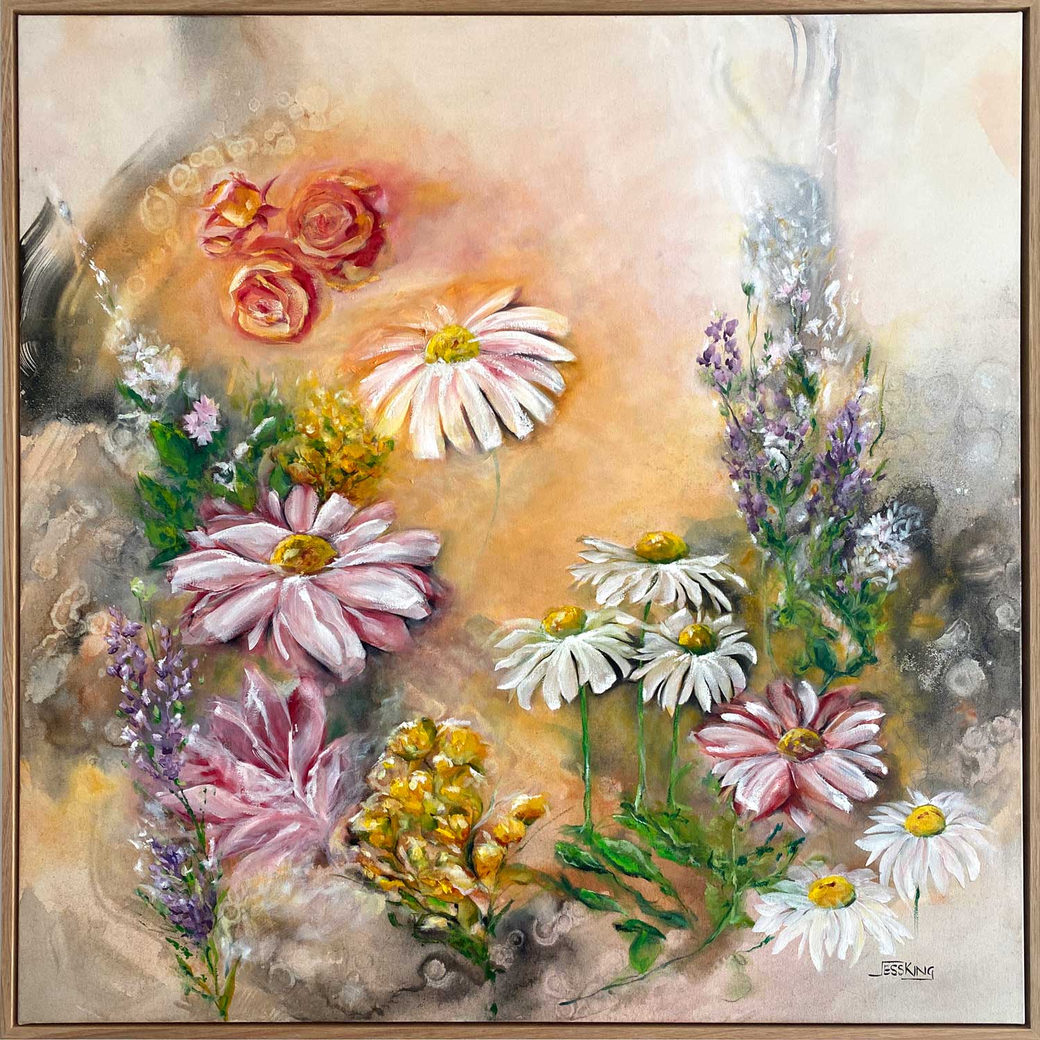 Daisy Delightful Garden abstract flower painting in oils by Jess King Artist