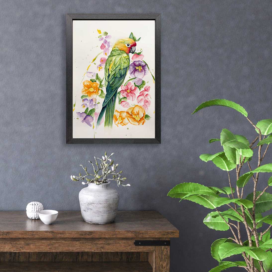 Parakeet paradise watercolour original artowrk by Jess King Artist