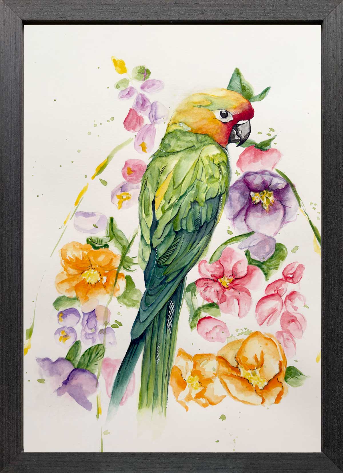 Parakeet paradise watercolour original artowrk by Jess King Artist