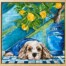 Puppy Love acrylic painting of a cute puppy laying down by Jess King Artist