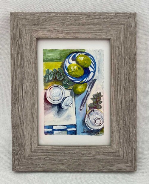 Tiny Treasure Limes and Blue Swirl Dish Original Still Life