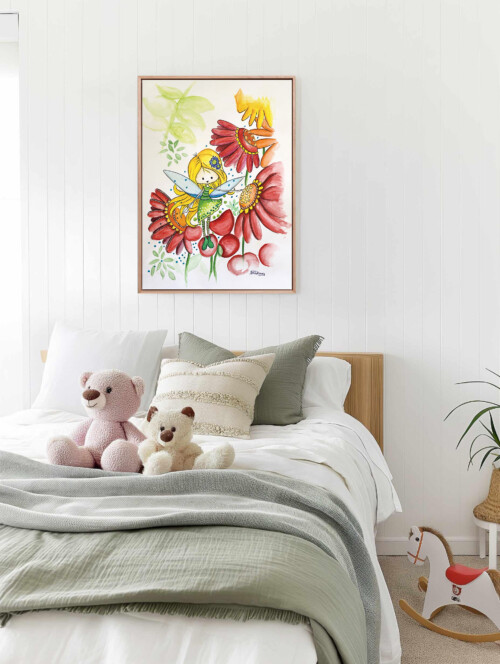 Apple Fairy Childs room wall art print, children's room decor by Jess King Artist