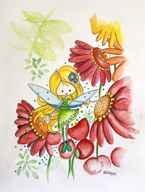 Apple Fairy Childs room wall art print, children's room decor by Jess King Artist