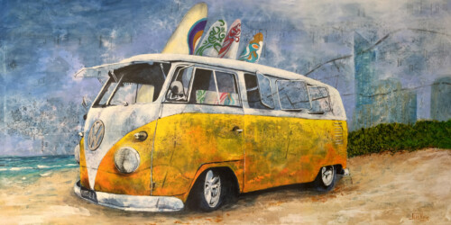 Aussie 1 combi van art print in yellow by Jess King Artist