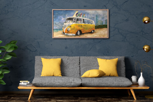 Aussie 1 combi van art print in yellow by Jess King Artist
