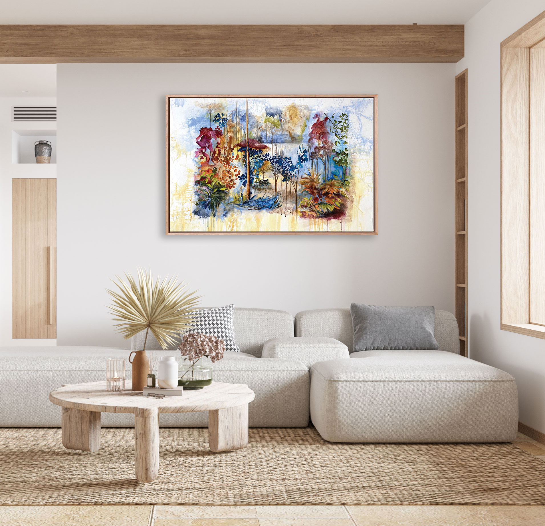 Aussie Bush 1 art print represents the Australian bush in a unique style by Jess King Artist.