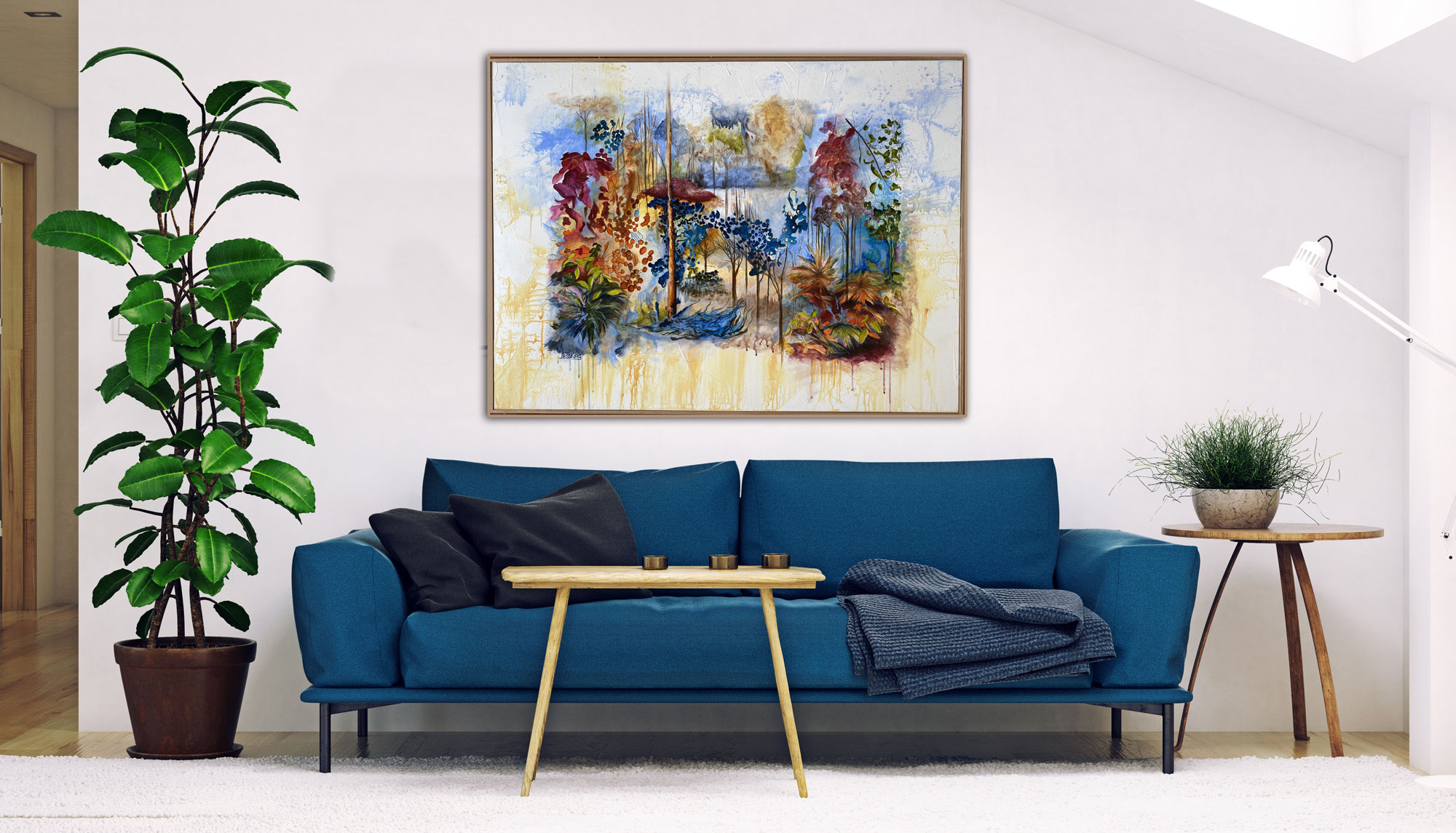 Aussie Bush 1 art print represents the Australian bush in a unique style by Jess King Artist.