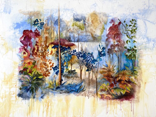 Aussie Bush 1 art print represents the Australian bush in a unique style by Jess King Artist.