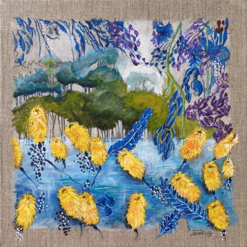 Aussie Bush 6 art print of Australian banksia flowers in yellow by Jess King Artist