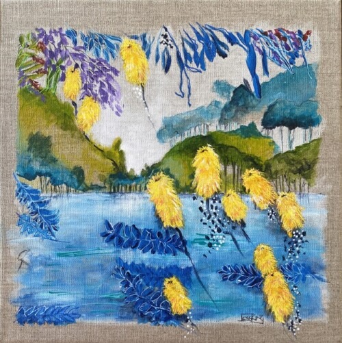 Aussie Bush 8 art print of Australian banksia flowers in yellow by Jess King Artist