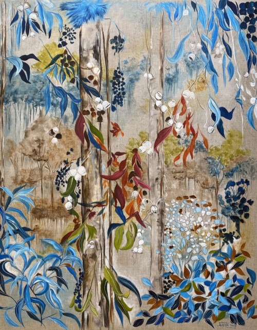 Aussie Bush Blue contemporary art print represents the Australian bush in a unique style by Jess King Artist.