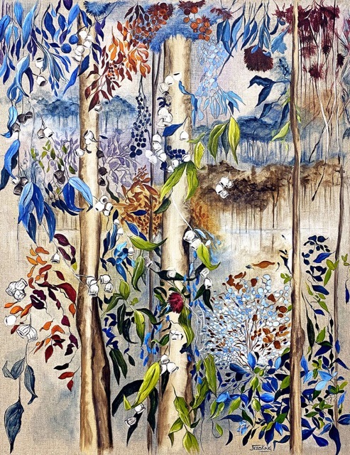 Aussie Bush 7 art print represents the Australian bush in a unique style by Jess King Artist.