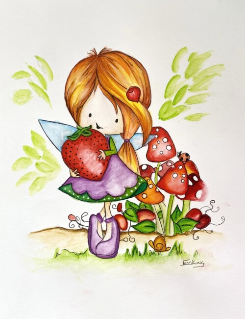 Berry Fairy Childs room wall art print by Jess King Artist