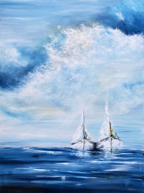 Boating affair nautical art print in blues by Jess King Artist