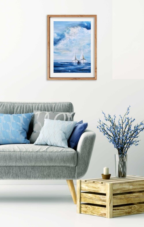 Boating affair nautical art print in blues by Jess King Artist
