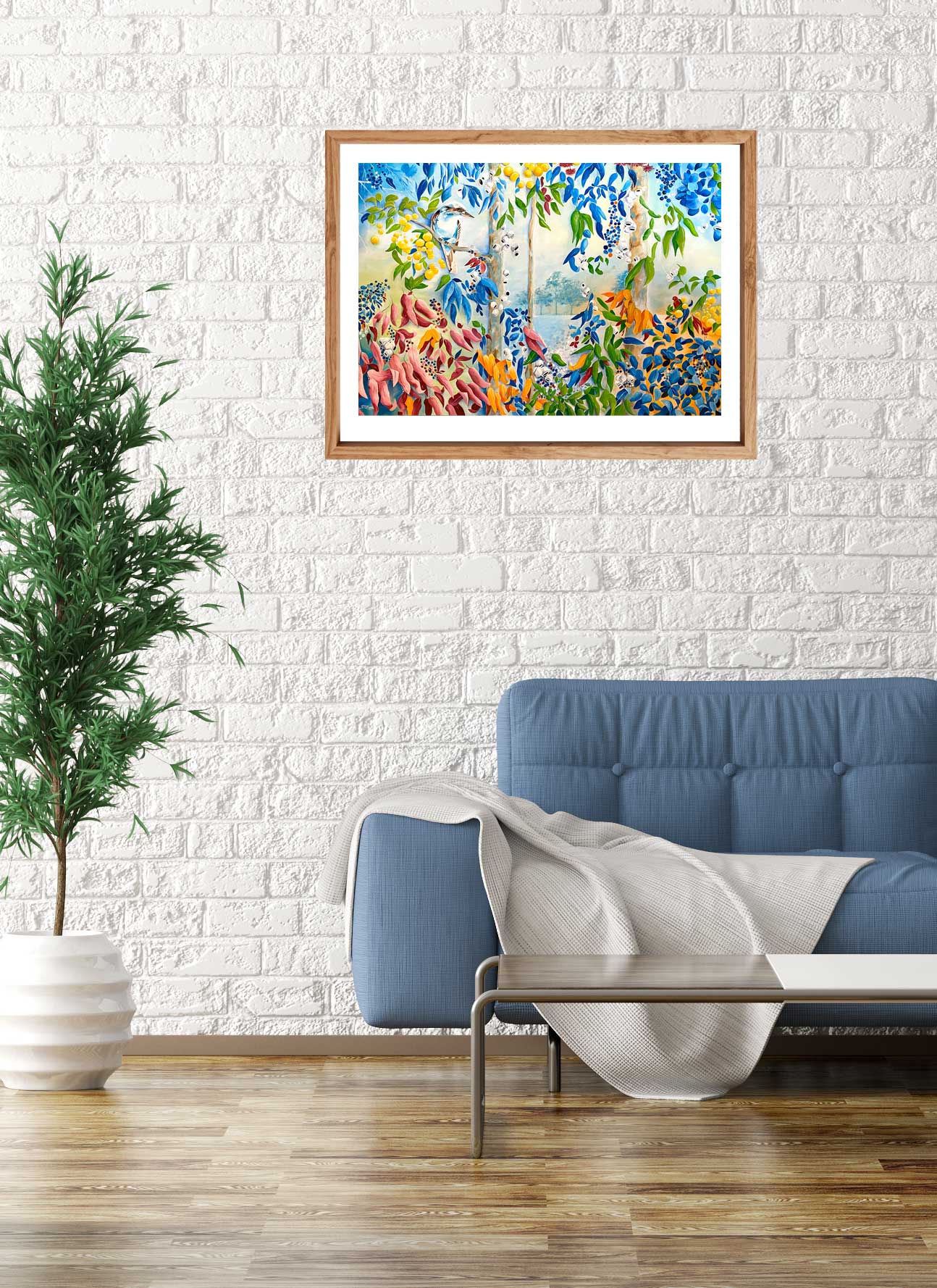 Essence of Australia contemporary landscape art print by Jess King Artist features the kookaburra in a vibrant colourful artwork