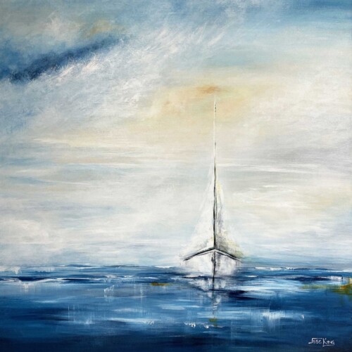 Heading in 1 contemporary sailboat art print by Jess King Artist