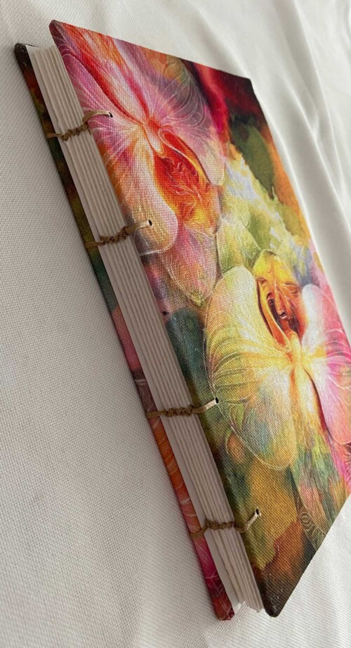Pink orchid hand stitched journal by Jess King Artist
