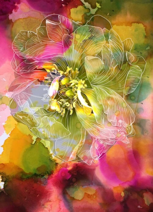 Pink Peony flower. Contemporary Abstract flower art print by Jess King Artist. Contemporary wall art print