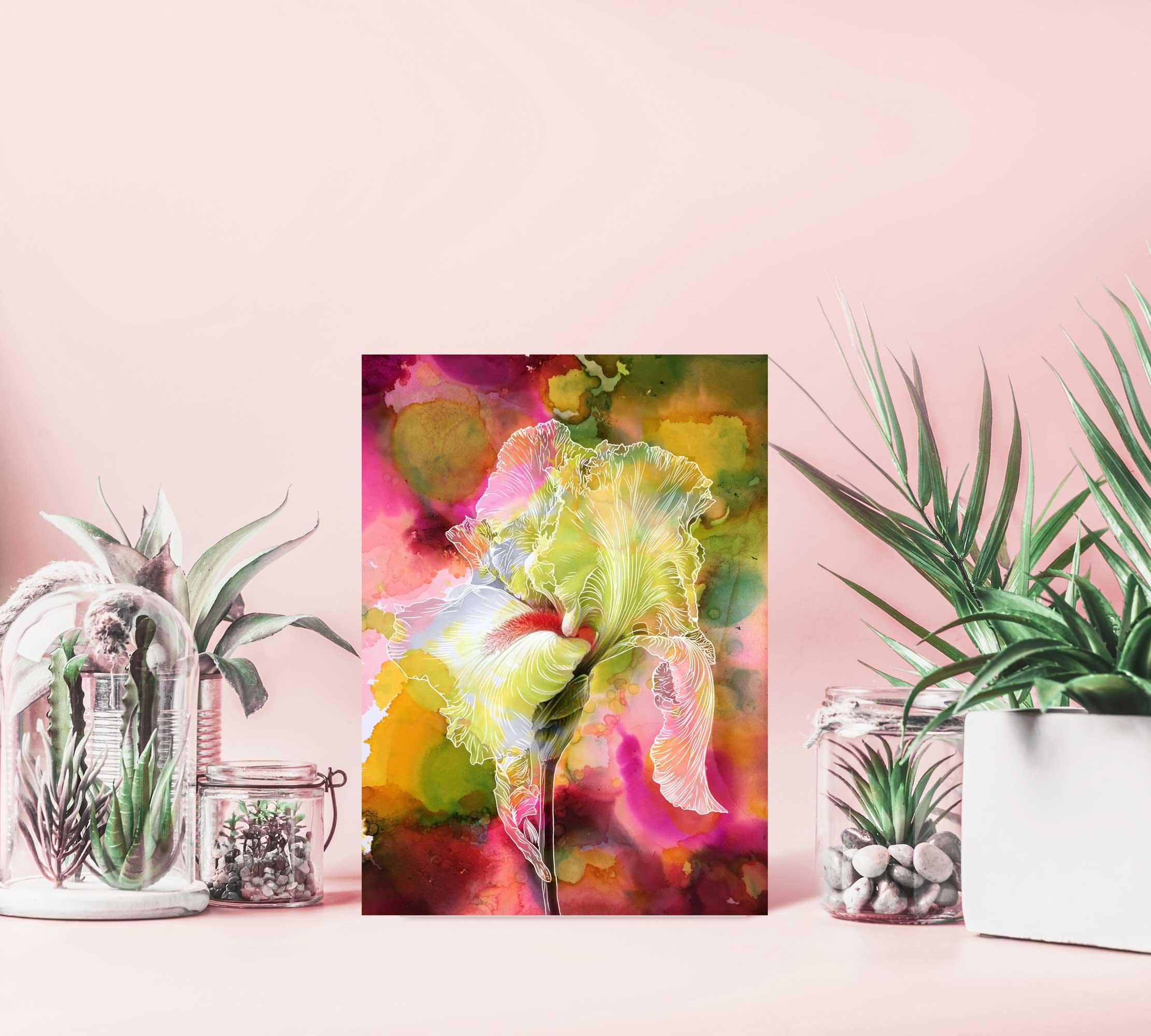 Pink Iris Abstract flower art print by Jess King Artist. Contemporary wall art print