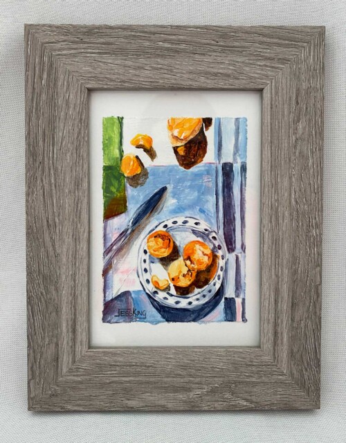 Tiny Treasure Orange Slice Still Life by Jess King Artist, original artwork in a frame