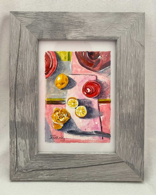 Tiny Creature red vase original painting by Jess King Artist