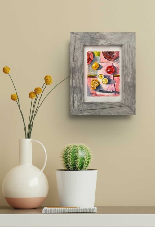 Tiny Creature red vase original painting by Jess King Artist