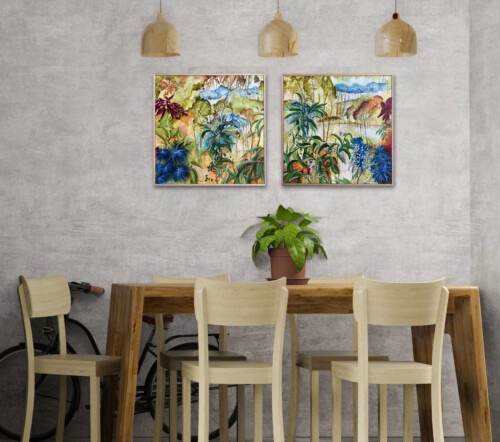 Aussie Bush 2 & 3 shown in room landscape art print by Jess King Artist