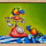 Phone a Friend — rainbow lorikeets and a cherry-red rotary telephone. Original oil painting by Jess King Artist