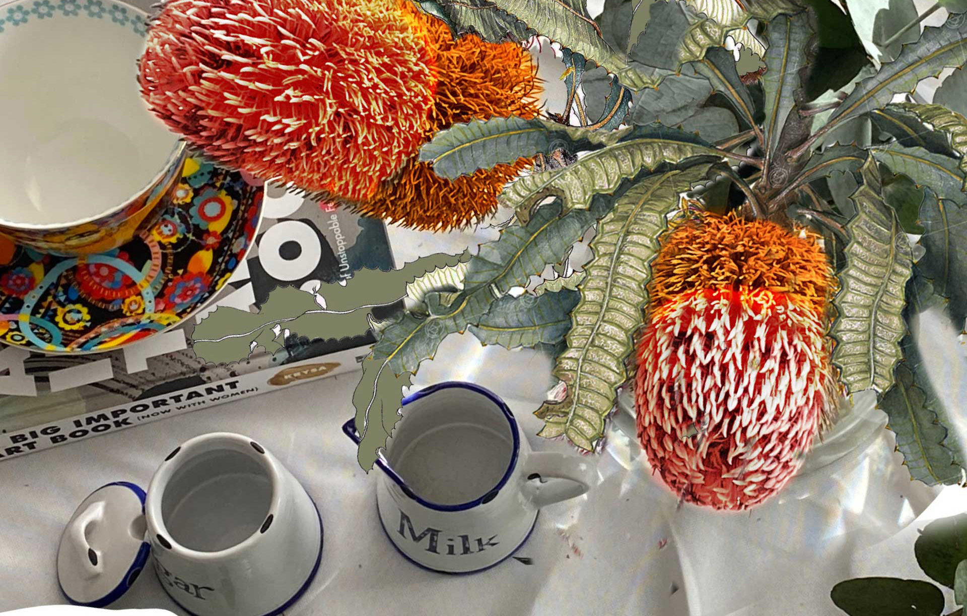 Banksia Composition from op shop finds by Jess King Artist