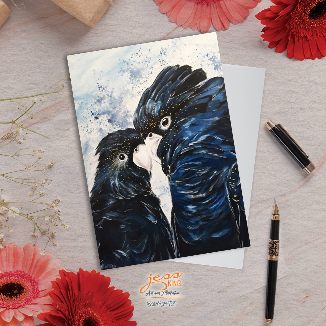 'Black Cockatoo Love' is a reproduction from the original watercolour artwork by Australian artist Jess King