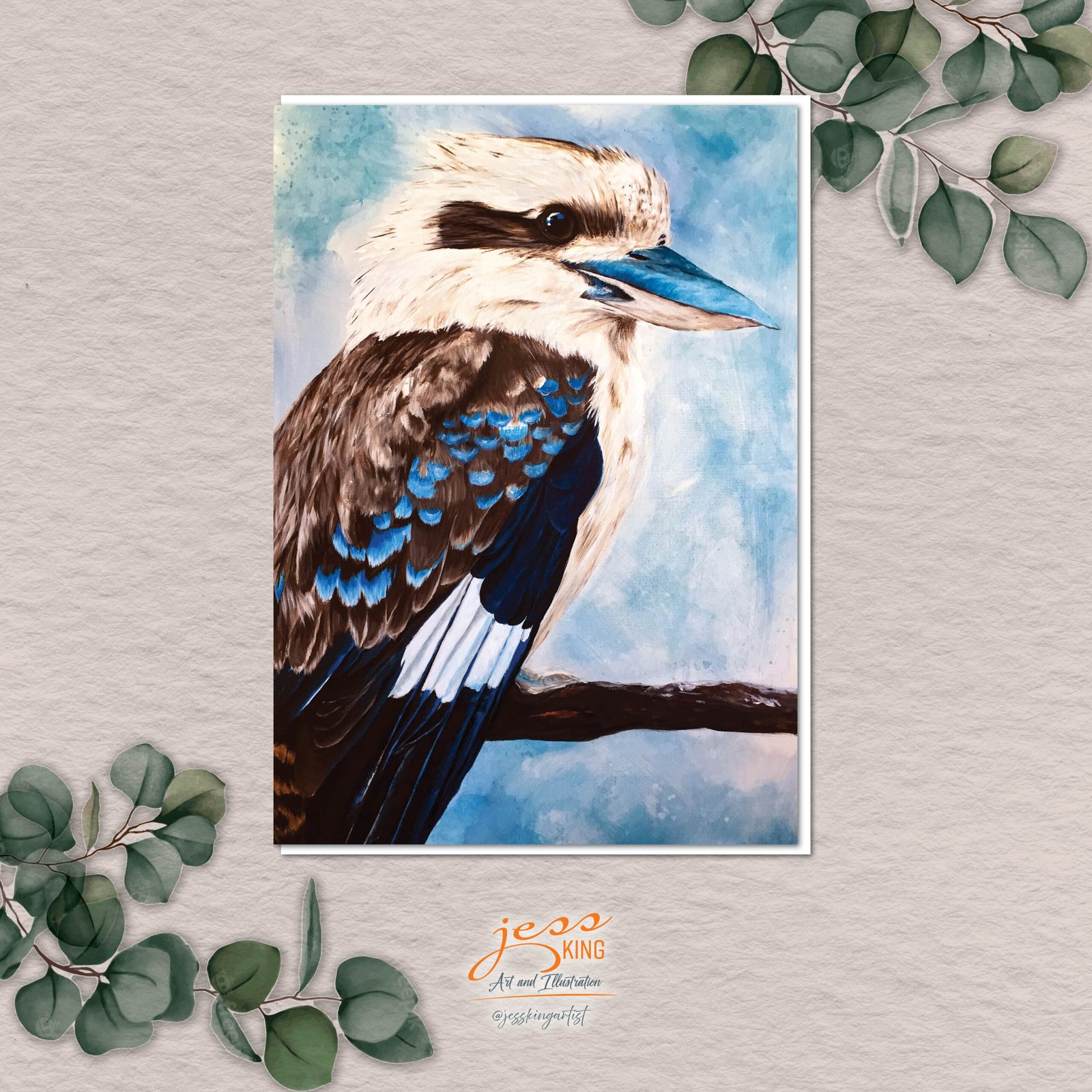 'Kookaburra Blues' is a reproduction from the original acrylic artwork by Australian artist Jess King
