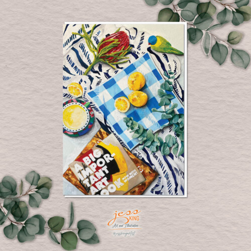 Greeting Card 'Monday Morning Tea Time' is a reproduction from the original oil artwork by Australian artist Jess King