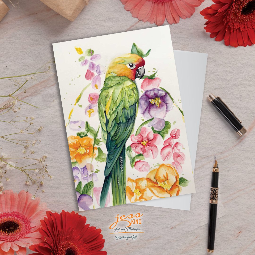 'Parakeet Paradise' is a reproduction from the original watercolour artwork by Australian artist Jess King