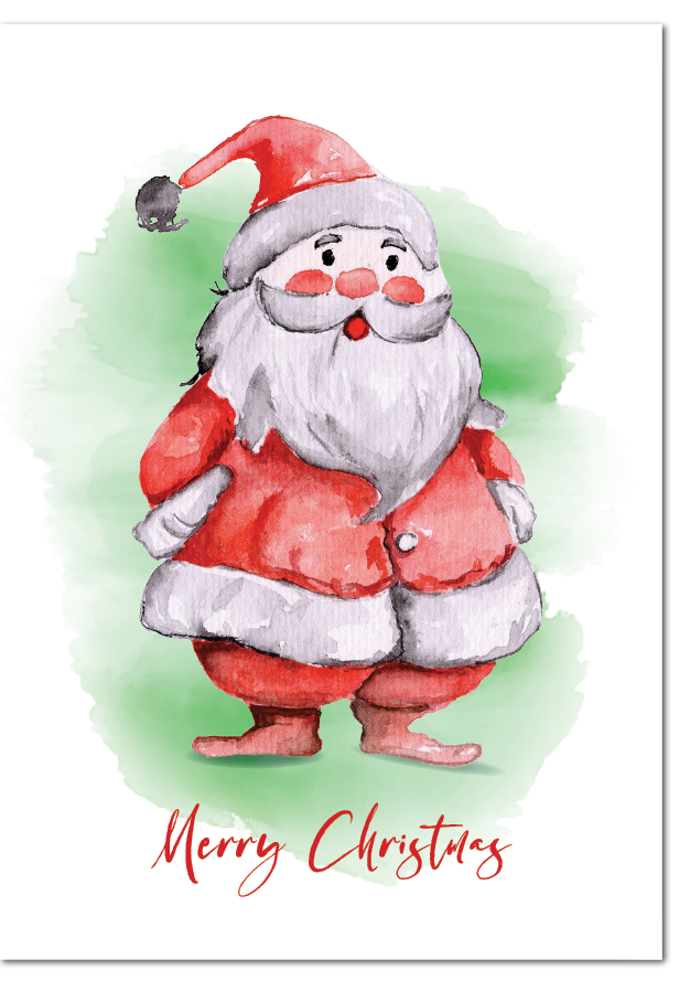 Chrristmas card santa by Jess King artist